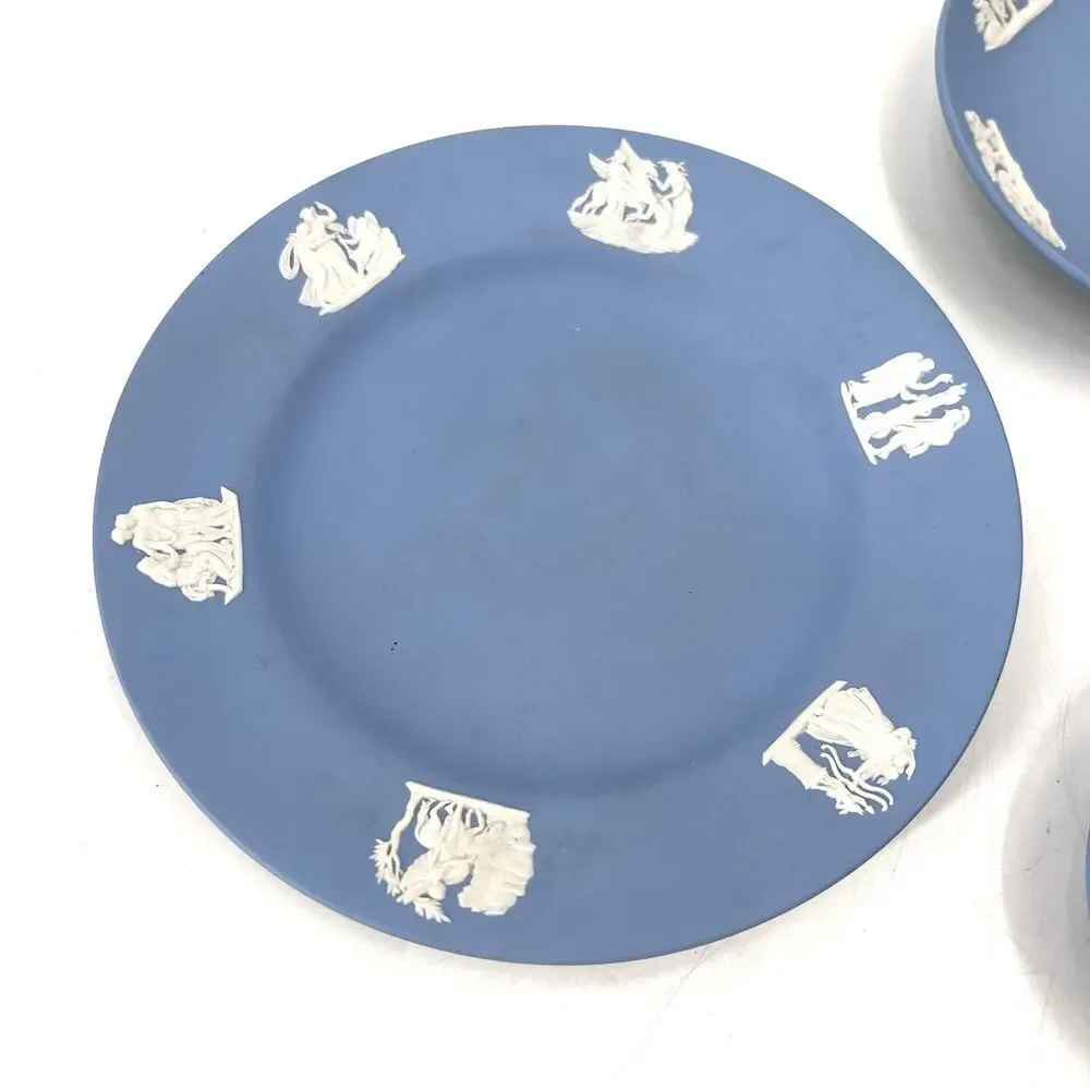 7 Pc Vintage Blue Wedgwood Jasperware Trinket Dishes Astray Plates Cup
